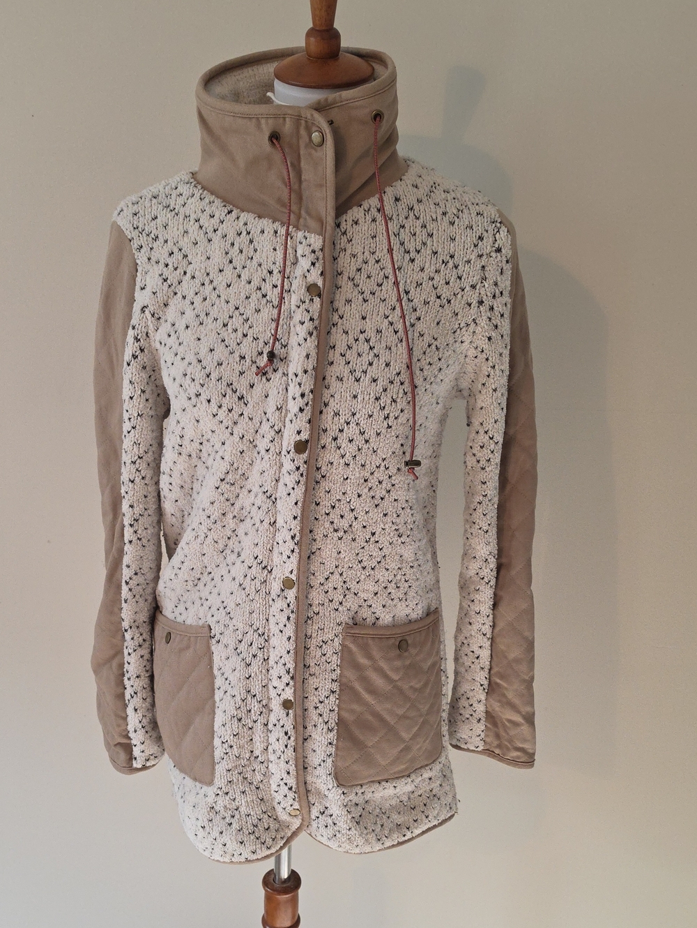 Anthropologie Sleeping On Snow Lake Placid Sweater  Beige Quilted Jacket